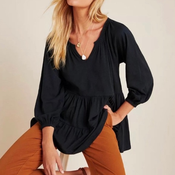 Anthropologie Tops - Maeve Anthropologie Isola Babydoll Tiered Black